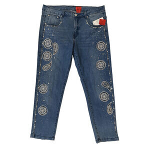 Cristina Y2K Jeans Womens 12 Embellished Paisley Straight Leg Rhinestone NWT